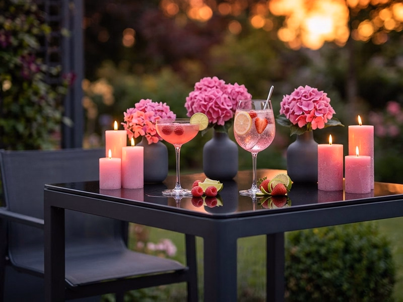 Sommerlicher Aperitif mit Pink Drinks für einen stilvollen Gastgeberabend im Garten von Remehr